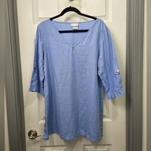 Soft Surroundings Light Blue Linen Blouse Lagenlook Boho Resortwear Vacay Large